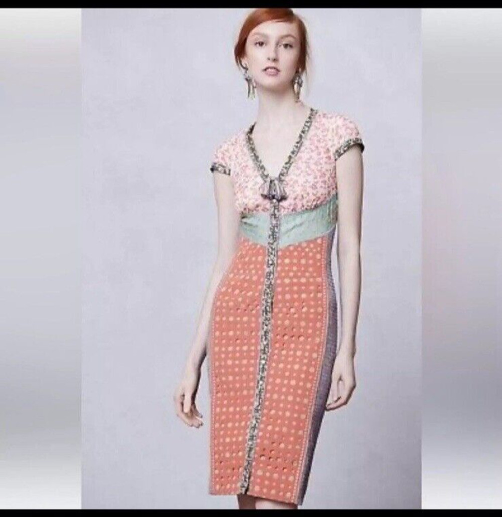 Byron Lars Anthropologie Beguile Springtime Mix Lasercut Sheath Dress Size 2